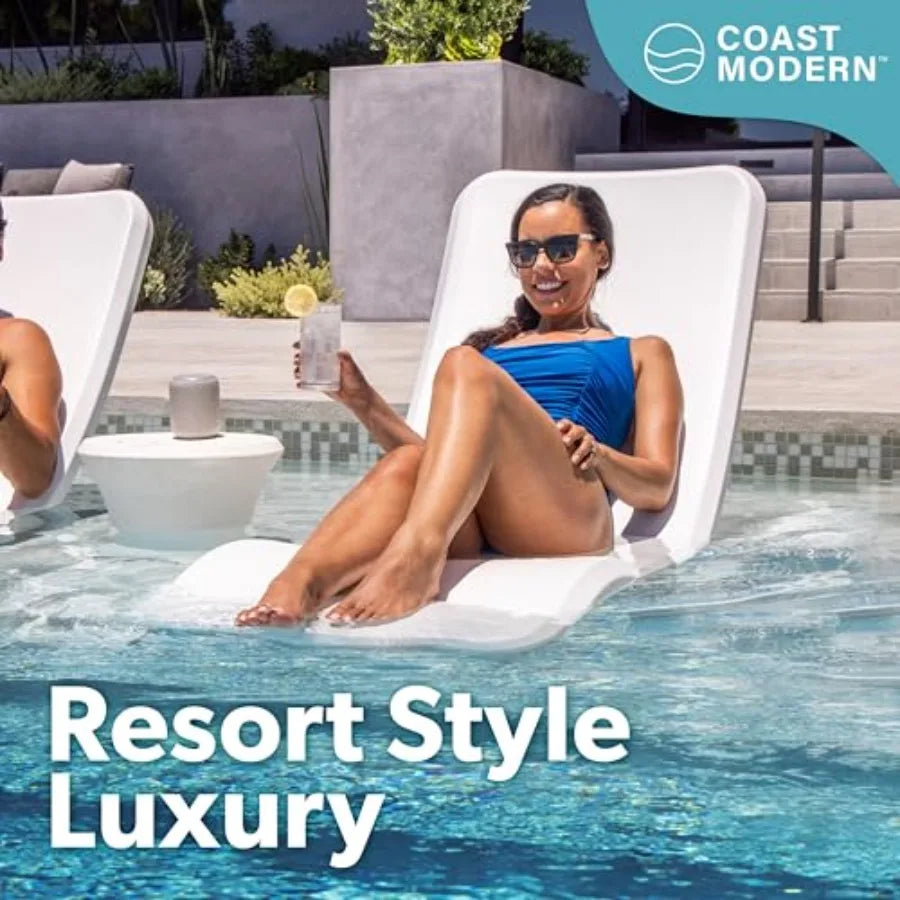 Coast Modern Pool Lounge Chair - Waterproof Polyester Fabric in Pool Blue - Weighted Outdoor Chaise Lounger for Patio
