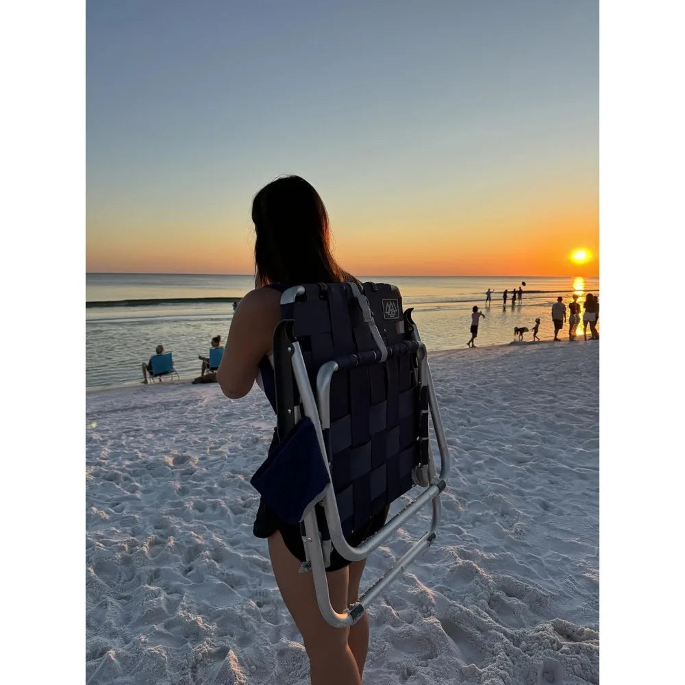 Low Webbed Beach Chair with Backpack Straps - Portable Lightweight Seating for Outdoor Adventures, Beach Days and Camping by Cad