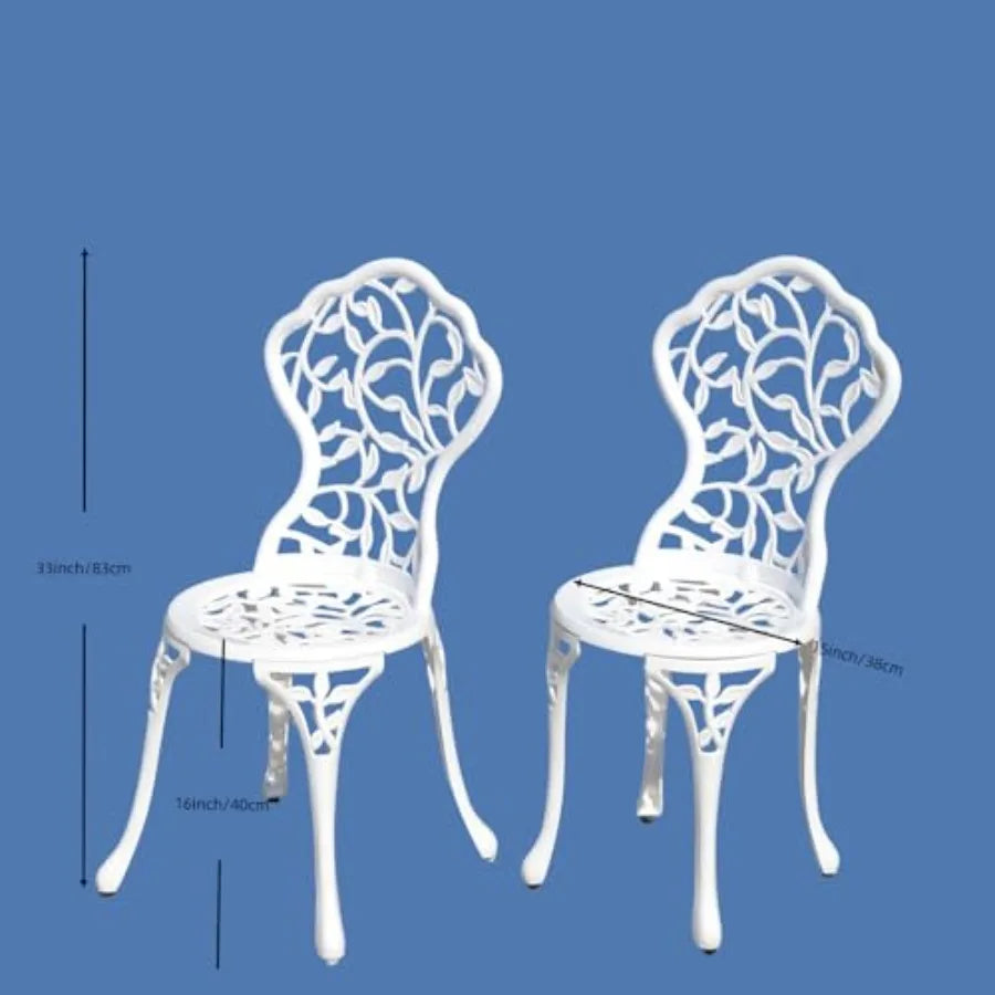 KAILI Rose Garden Cast Aluminum Bistro Chairs Decorative Outdoor Patio Seating Set of 2 White and Black Leaf Chair White