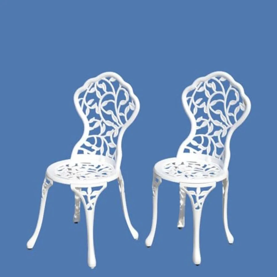KAILI Rose Garden Cast Aluminum Bistro Chairs Decorative Outdoor Patio Seating Set of 2 White and Black Leaf Chair White