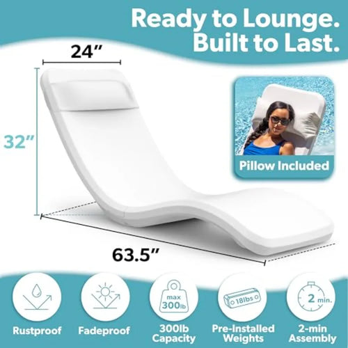 Coast Modern Pool Lounge Chair - Waterproof Polyester Fabric in Pool Blue - Weighted Outdoor Chaise Lounger for Patio