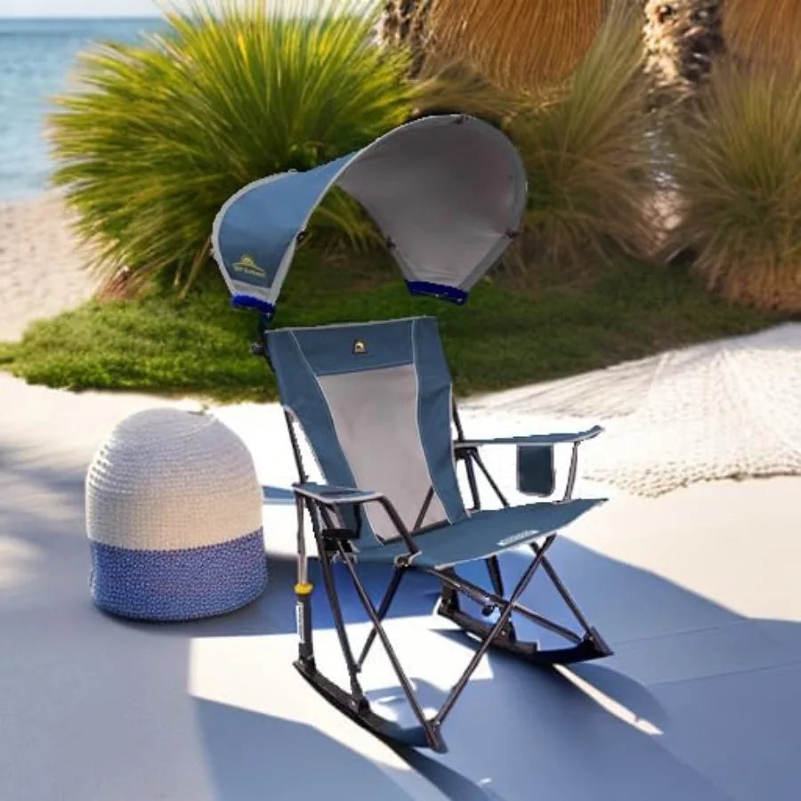 Sunshade Rocker Outdoor Rocking Chair with Canopy for Patio Garden and Deck Provides Comfortable Seating and UV Protection with