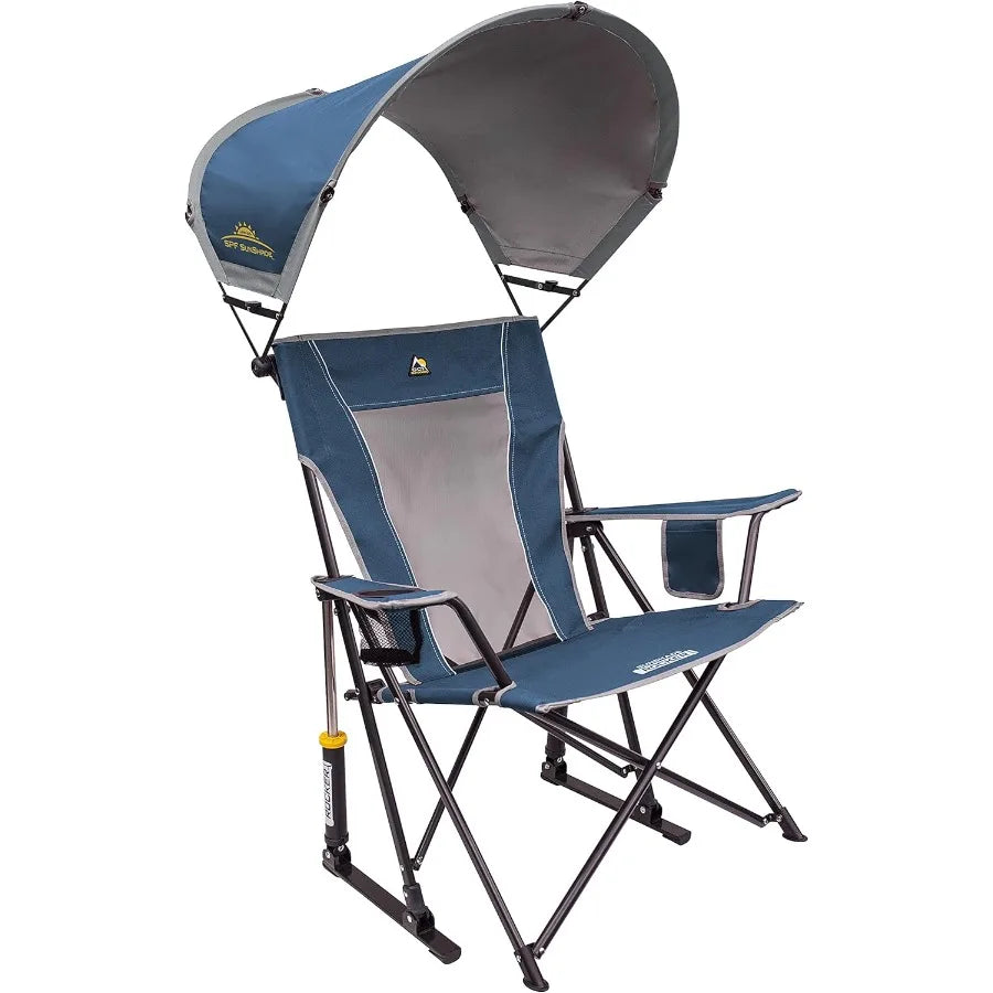 Sunshade Rocker Outdoor Rocking Chair with Canopy for Patio Garden and Deck Provides Comfortable Seating and UV Protection with